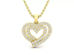 Authentic Gold Plated Double Heart Pendant Necklace Cubic Zirconia CZ Love Jewelry