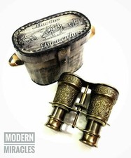 4" Antique Marine Brass Binocular Vintage Nautical Etching Spyglass with Cover