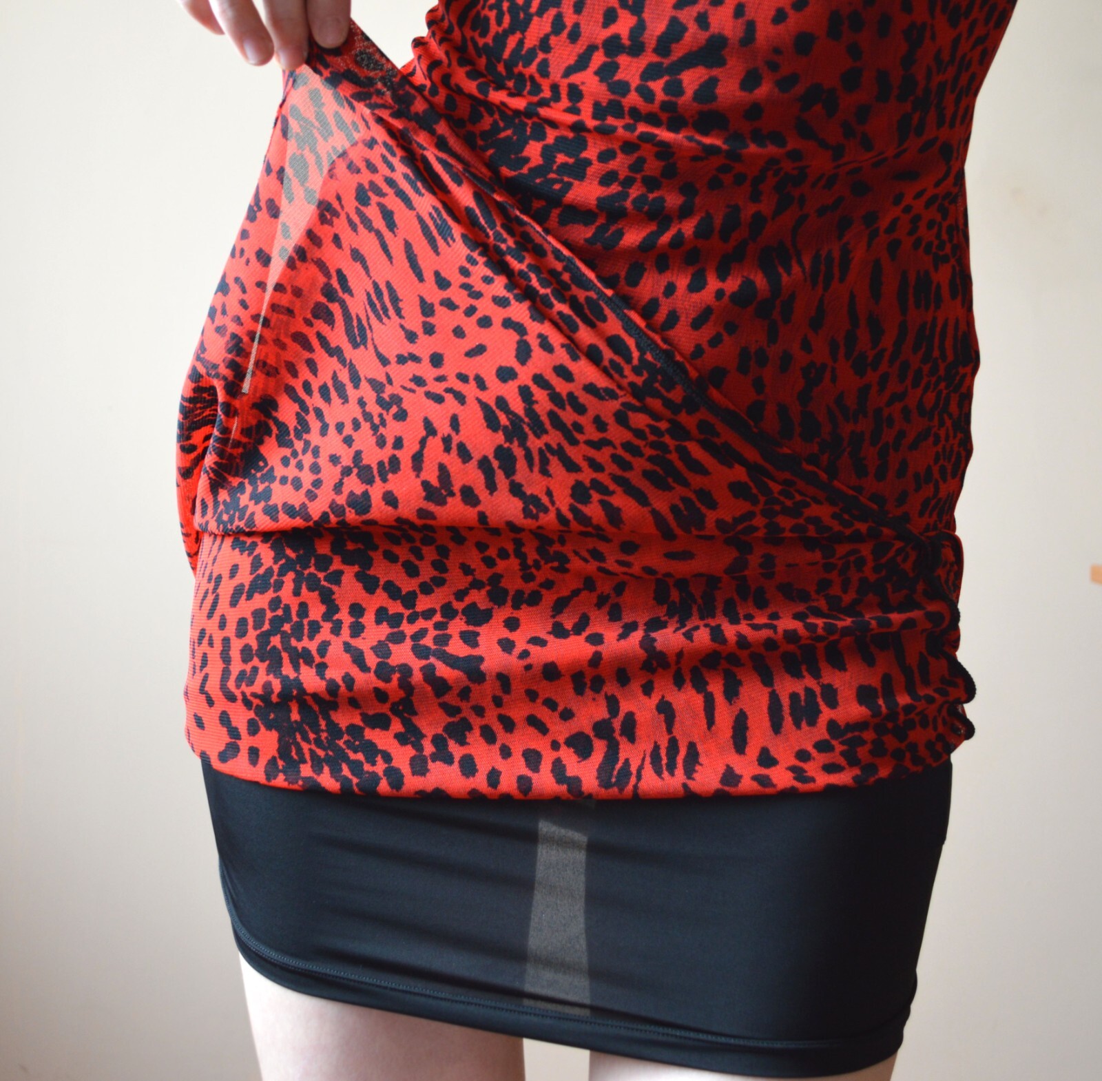 Red mesh leopard printed side slit split leg dres… - image 8