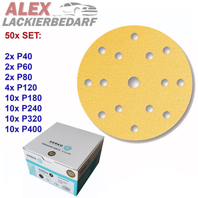 50x GERKO Exz. Schleifscheiben 150mm Set3 P40 P60 P80 P120 P180 P240 P320 P400 