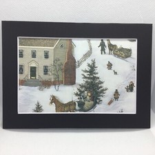 New Handmade 5x7 Matted  Old Fashioned Christmas Town Scene Free Ship 122