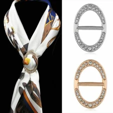 Women Rhinestone Shawl Buckle Silk Scarf Ring Oval Flower Brooch Scarf Clip 
