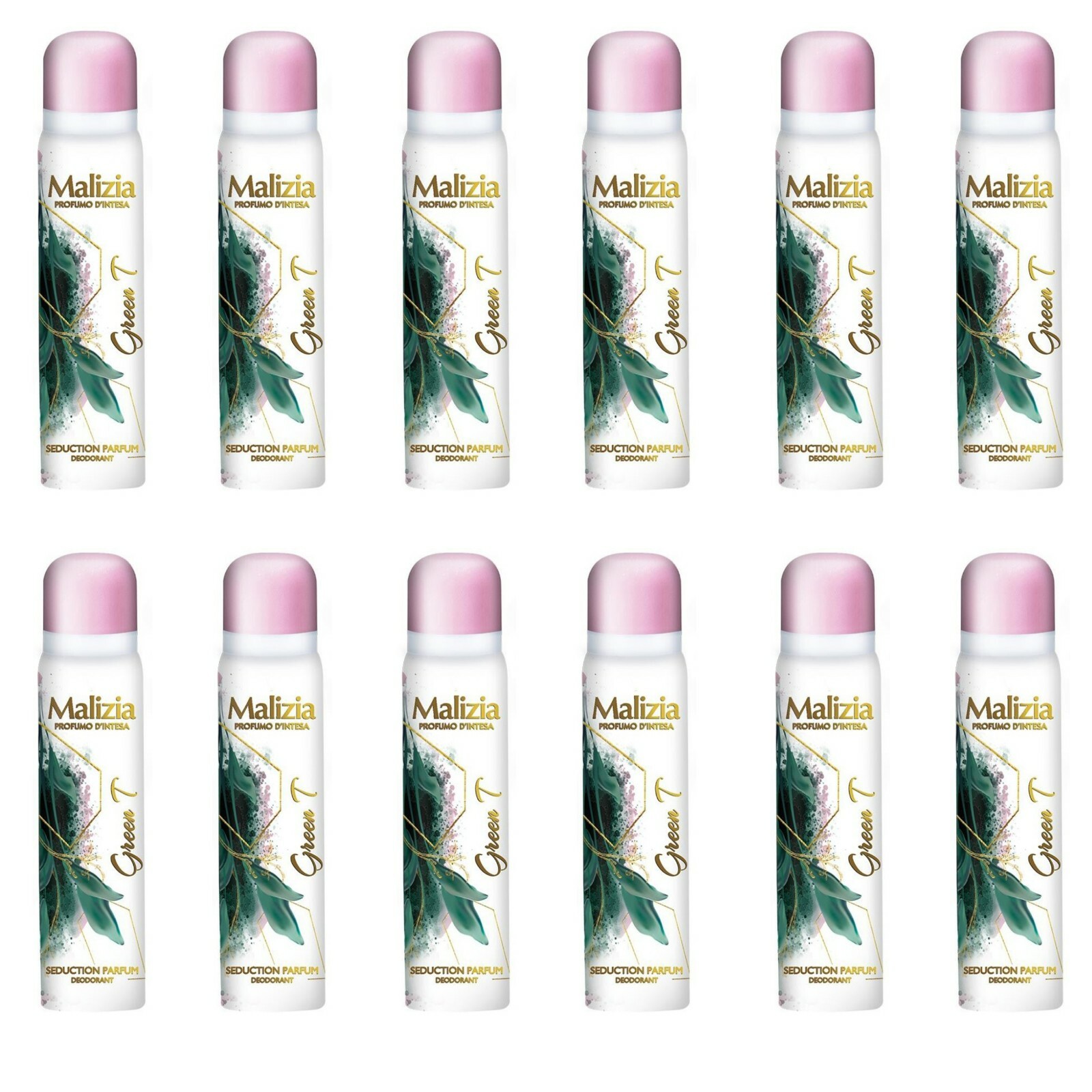 12 pezzi MALIZIA PROFUMO D'INTESA GREEN T Deodorante corpo spray deo 100ml