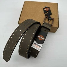 Harley Davidson Down-shift  Leather Belt Interchangeable Buckle Gray Brown 42