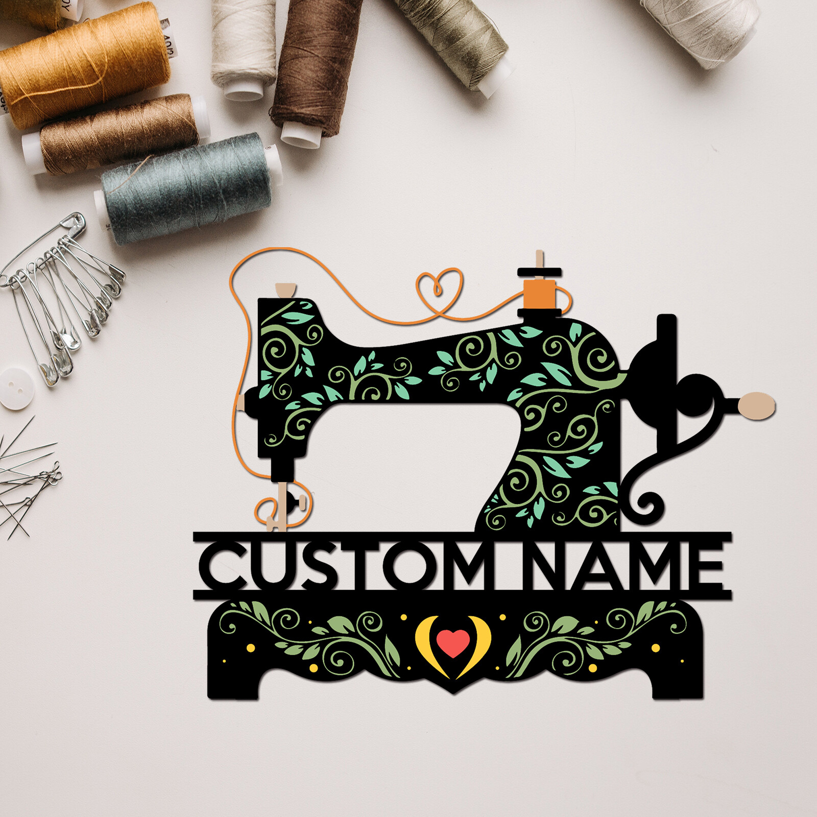 Sewing Machine Personalized Last Name Sign,Custom Sewing Machine Metal Sign Art-image