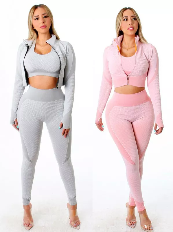 3Pcs Set Women Sweatsuit Activewear Track Jacket Sport Top