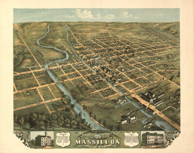 Panoramic Map of Massillon Ohio 16x20