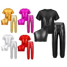 Kids Girls Outfit Activewear Jazz Casual Dance T Shirt Pants Child T-shirt Vest