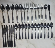 Rogers Stainless Flatware Set 31 pcs Fiddle Shape Handle KOREA Spoon Fork Knife