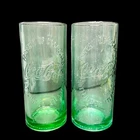 Vintage The Property Of Coca Cola Green Heavy  Glasses  Set Of 2 16oz 7 "Tall