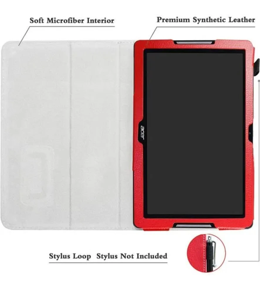 Acer Iconia One 10 B3-A30 Case, PU Leather Folio 2-folding Stand Cover Red - Image 3 of 3