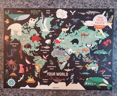NEW Mudpuppy YOUR WORLD 1000 piece puzzle map animals Paul Daviz