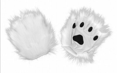 White Fingerless Paws Costume Gloves Furry Animal Cat Dog Polar