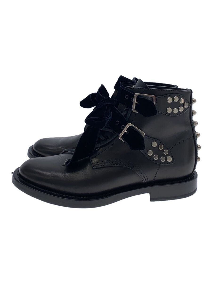 STIVALI CORTI SAINT LAURENT BORCHIATI 38 PELLE NERA 367688 usati