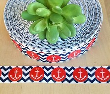7/8" 1 YD Nautical Grosgrain Ribbon Anchor Ribbon Beach Tropical Craft Ribbon