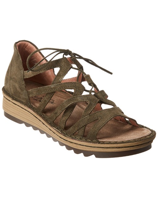 Naot Yarrow Wedge Leather Sandal Women's Green 36 for sale online