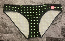 NWT VICTORIA'S SECRET PINK L BLACK NEON GREEN HEART VINTAGE RARE BIKINI PANTIES