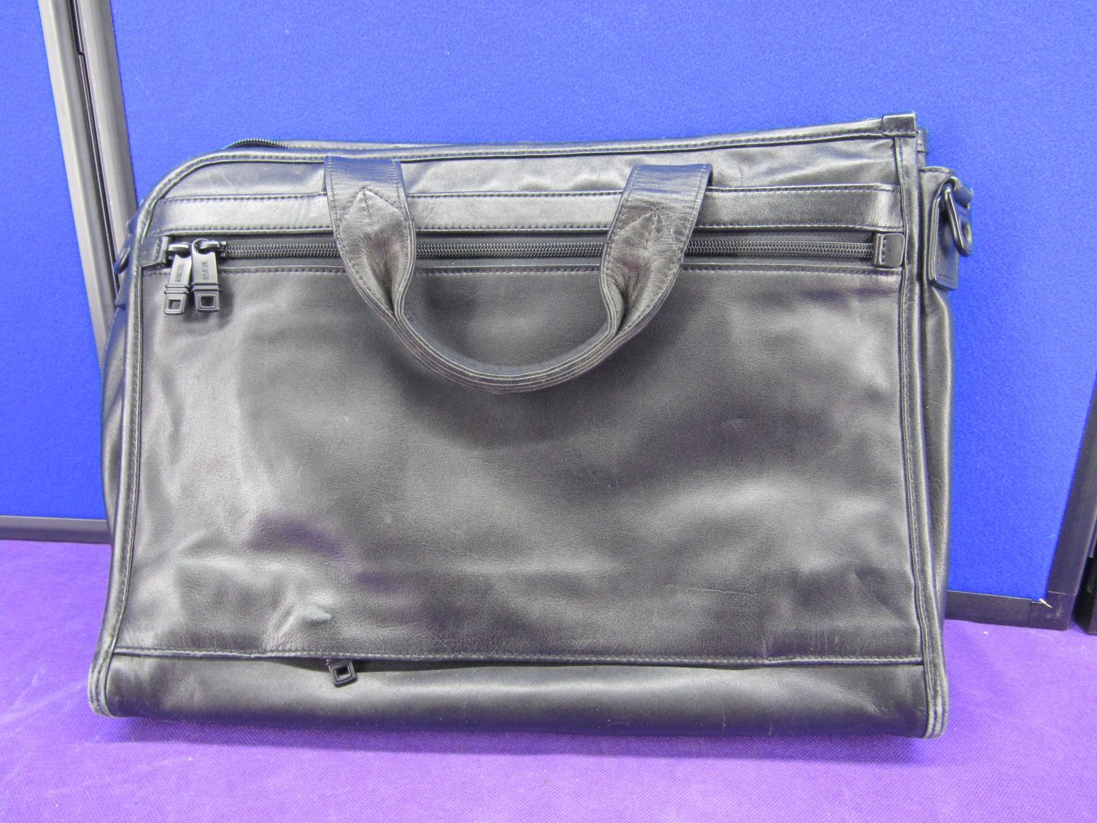 TUMI Essential Gear Grey Black Leather Messenger Bag Laptop 16"11"x5 image 2