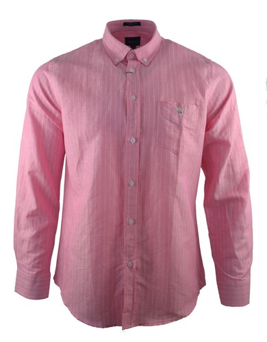 Chemise rose Gant blanche à rayures tissu large rayé épingle rayure homme petit moyen