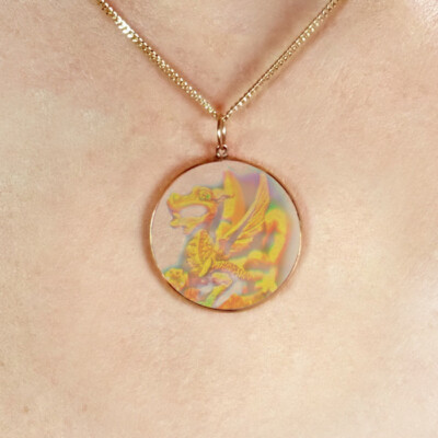 9 kt Gold Hologramm Anhänger - Drache (klein) + 20'' Kette