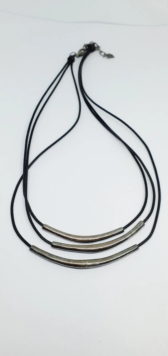 Silpada 925 Sterling Silver Curved Bar Layered Leather Cord