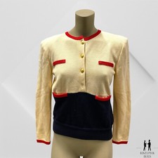 VTG Valentino Studio Womens Four Gold Button Vintage Knit Jacket Sz 6/40 STAINS