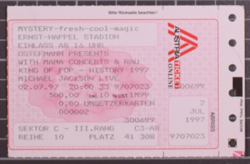 Michael Jackson Pass Ticket Original komplette Geschichte Welttournee Juli 1997 - Bild 1 von 12