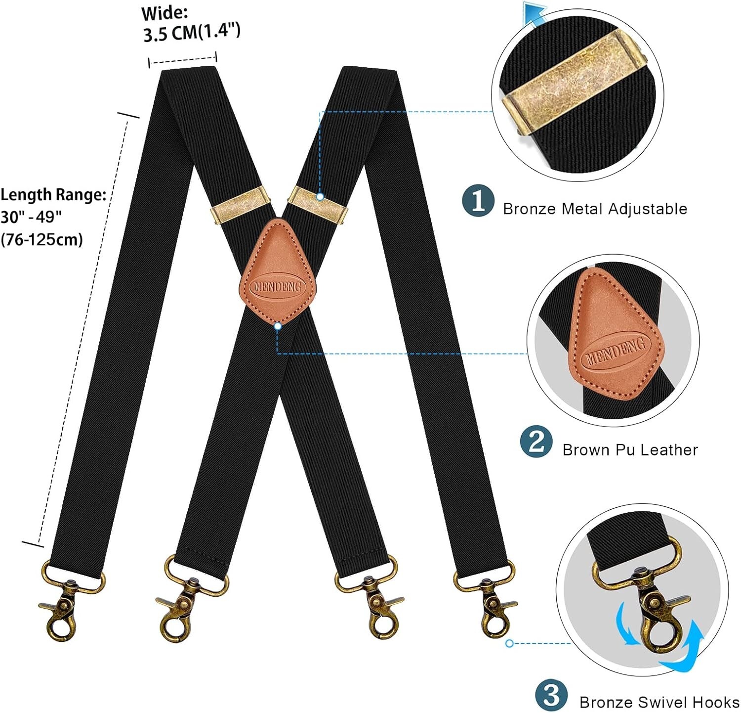 Men's Premium Suspenders - Heavy Duty, Soft & Comfortable with Vintage Hooks image 4