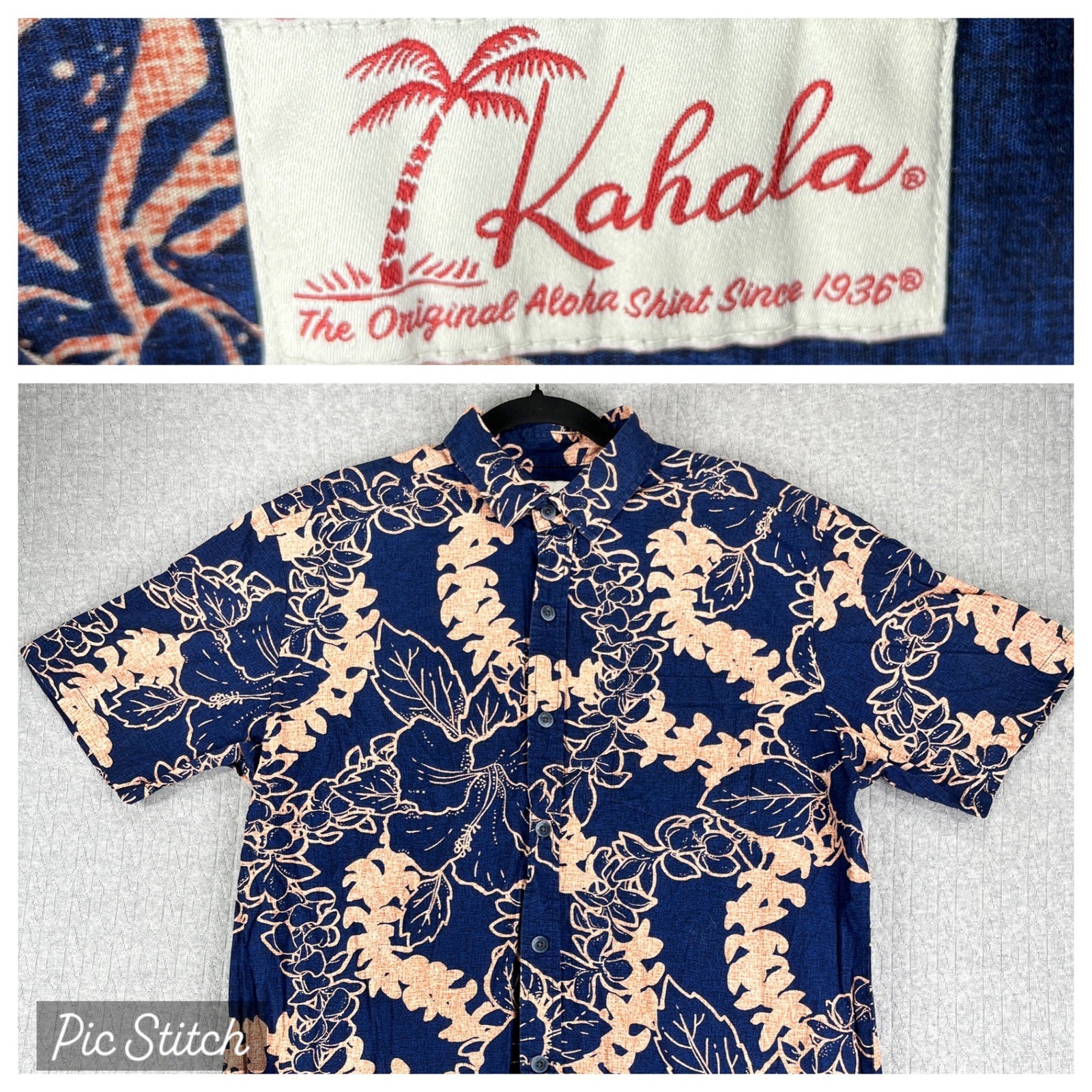Vintage Kahala Hawaiian Button Up Shirt Men M Blue Floral Aloha Short Sleeve