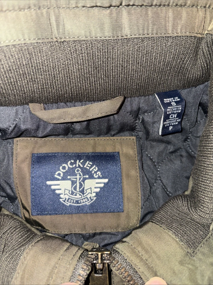 Dockers Bomber Military Jacket Mens S Water Resistant Winter Coat Olive Green - Image 3 of 4