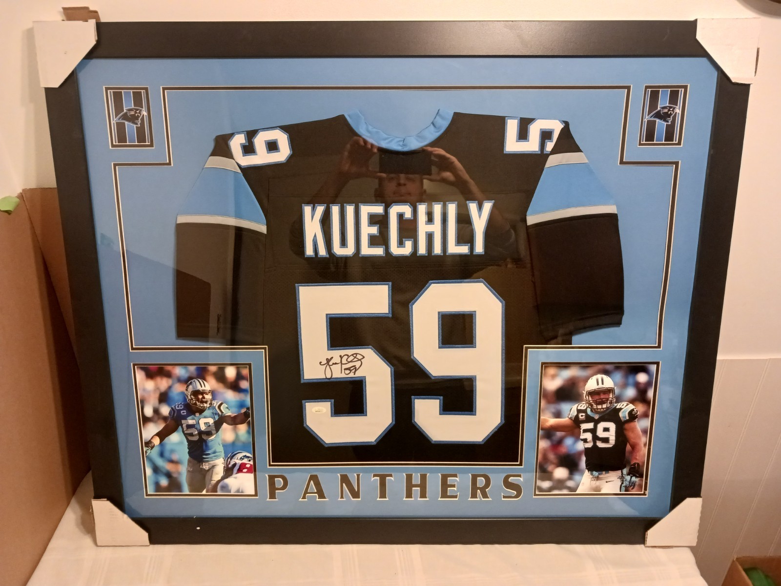Luke Kuechly Autographed Signed Carolina Panthers & Framed Black Panthers Jersey Auto JSA COA 