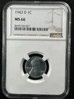 1943-D 1C  Lincoln Wheat One Cent NGC MS66   8699720-027