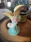Vintage Hull USA Cornucopia Vase Matte Pastel Pink Green Floral Planter