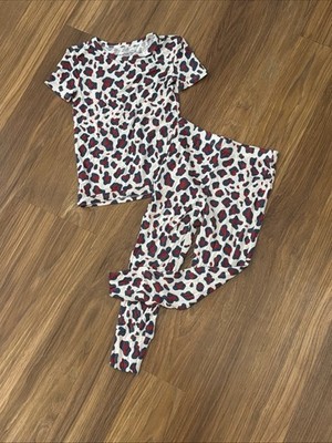 Posh Peanut Toddler Girls 3T/4T Red White Blue Cheetah Pajamas Top Pants EUC