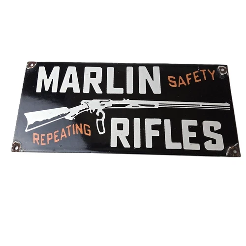 Vintage Marlin Rifles Sign - Dealer Firearm Advertising Gas Porcelain Sign