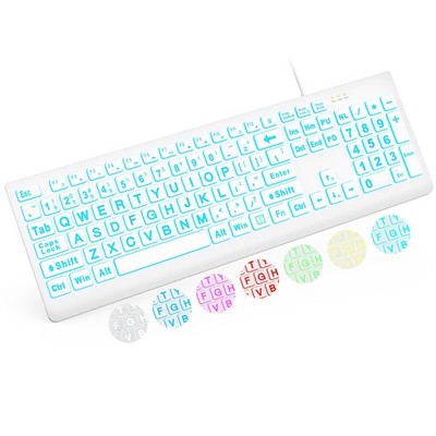 SABLUTE Large Print Backlit Keyboard, Wired USB Lighted Computer White 