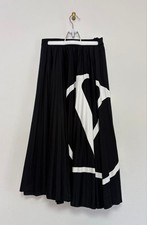VALENTINO Black Maxi Flare Skirt White Graphic Print Women's