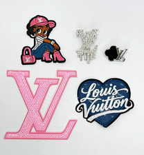 New  Pink 5PC Logo Embroidered Iron-on Patches Set for Bags/Purses Jackets