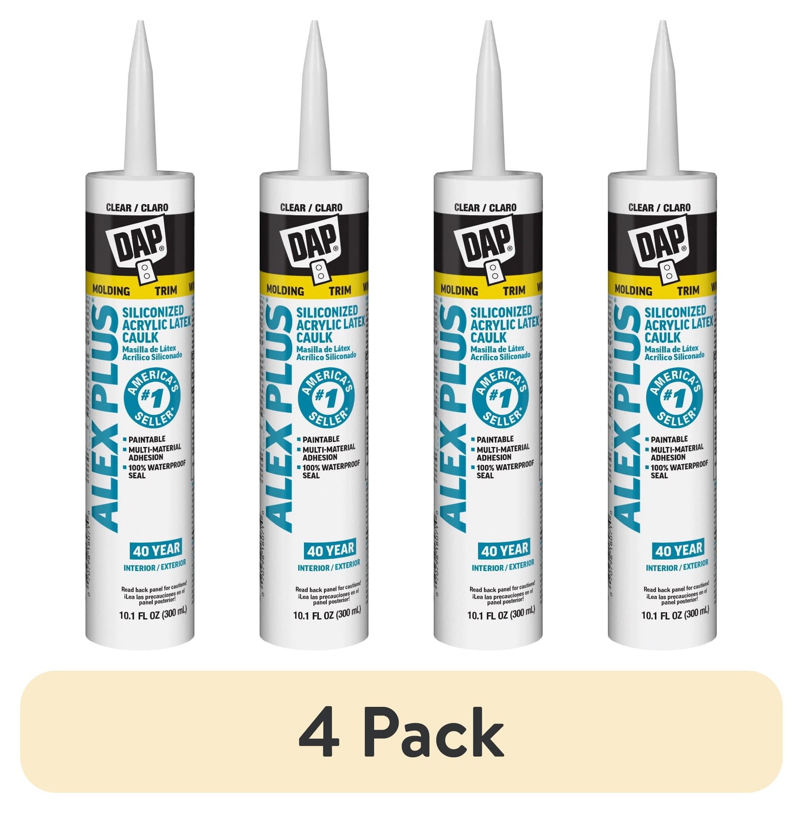 (4 pack) Alex Plus 10.1 oz Clear All Purpose Acrylic Latex Caulk Plus Silicone