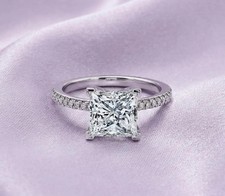 Princess Cut Moissanite Engagement Ring 925 Sterling Silver Pave Band Gift Ring