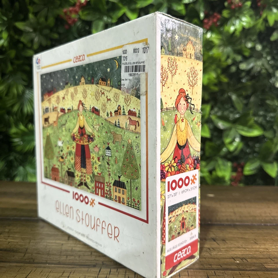 Quebra-cabeça Ellen Stouffer 1000 peças arte popular mulher bandeja casas pássaros animais - Imagem 2 de 4