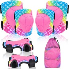 Knee Pads for Kids Adjustable Protective Gear Set with Mesh Bag Pink Mermaid
