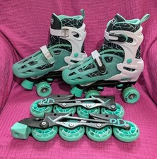 Rollerblade Rollerderby Inline Skates Interchangeable Blades Youth Size 3-6 Teal