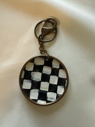 MacKenzie Childs Courtly Check Black & White Enamel Plate Keychain