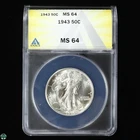 1943 Walking Liberty Half Dollar ANACS MS 64 - Blast White Coin