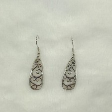 Sterling Silver 925 Filigree Teardrop Dangle Scroll Earrings 4g