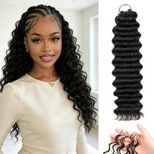 18inch 50gram - Feather Crochet Human Hair Extensions - Wavy - Natural Black