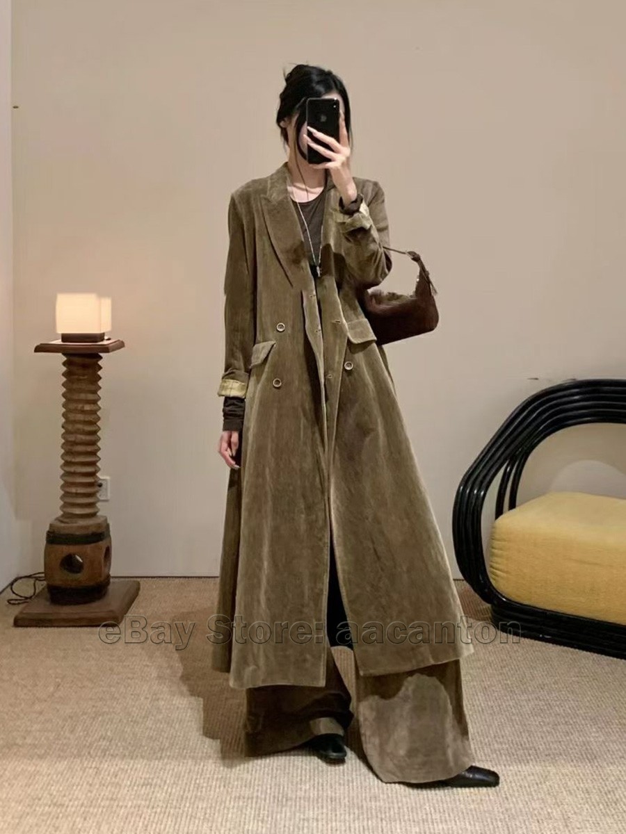 UMA WANG Women's Velvet Lapel Long Trench Coat Double-Breasted