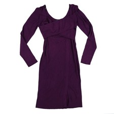 Guess Women's Sweater Dress Ribbed Cross Front Knee Length Long Sleeve Plum XL