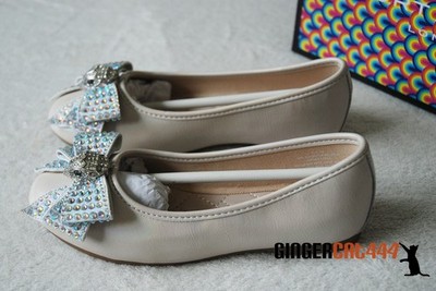 KURT GEIGER MÄDCHEN MINI ADLER SCHLEIFE BALLERINAS LEDER PUMPS KNOCHEN WEISS UK12,5 ZOLL